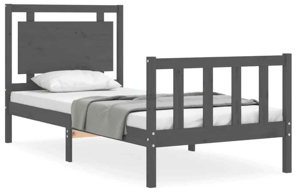 3192158 vidaXL Cadru de pat cu tăblie, gri, 100x200 cm, lemn masiv