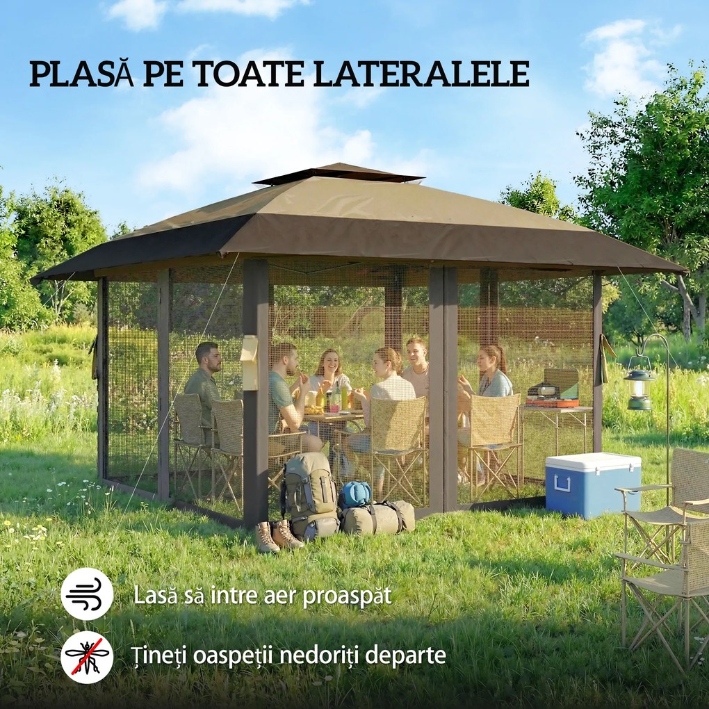 Outsunny Pavilion Pliabil Pavilion de Grădină Pop Up cu Plase de Țânțari, 4x4 m, Kaki | Aosom Romania