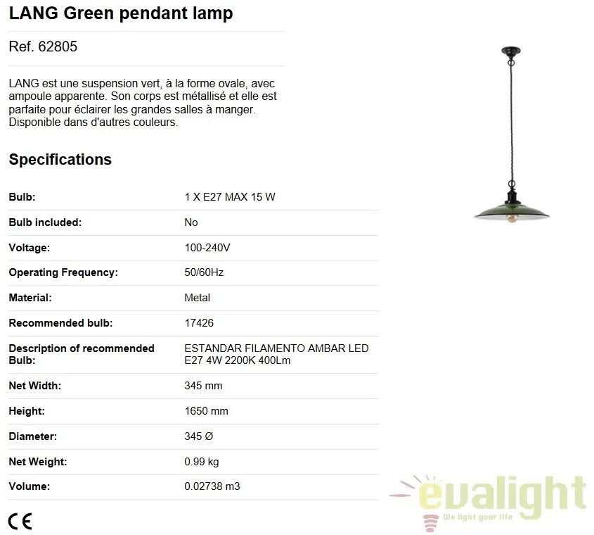 Pendul design industrial LANG verde 62805