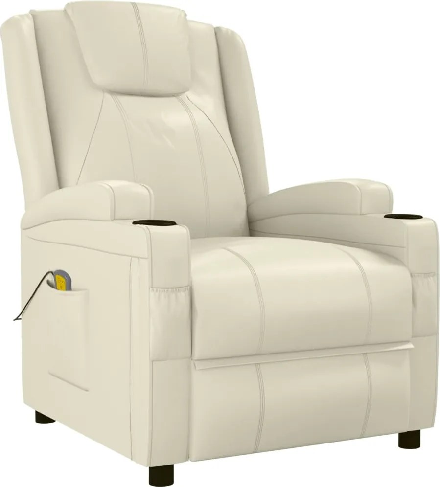 vidaXL Fotoliu de masaj, alb crem, piele ecologică