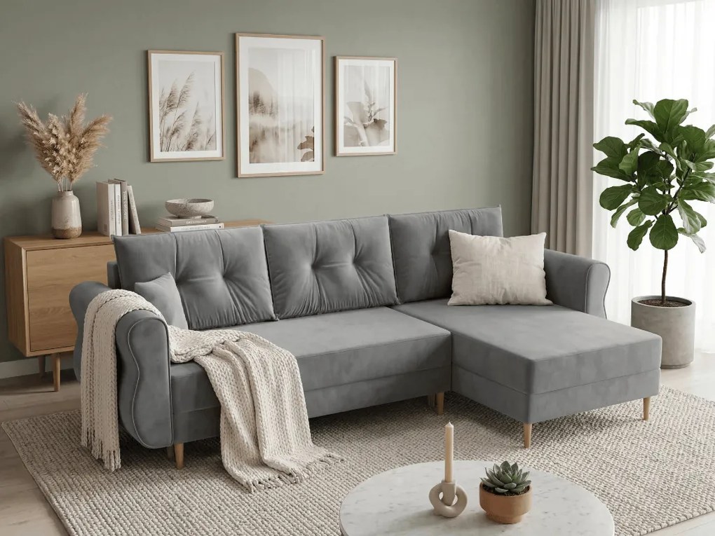 Canapea extensibila reversibila in forma de L SILVIANO 230x140 cm, gri