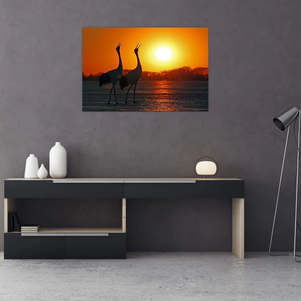Tablou cu păsări în apus de soare (90x60 cm)