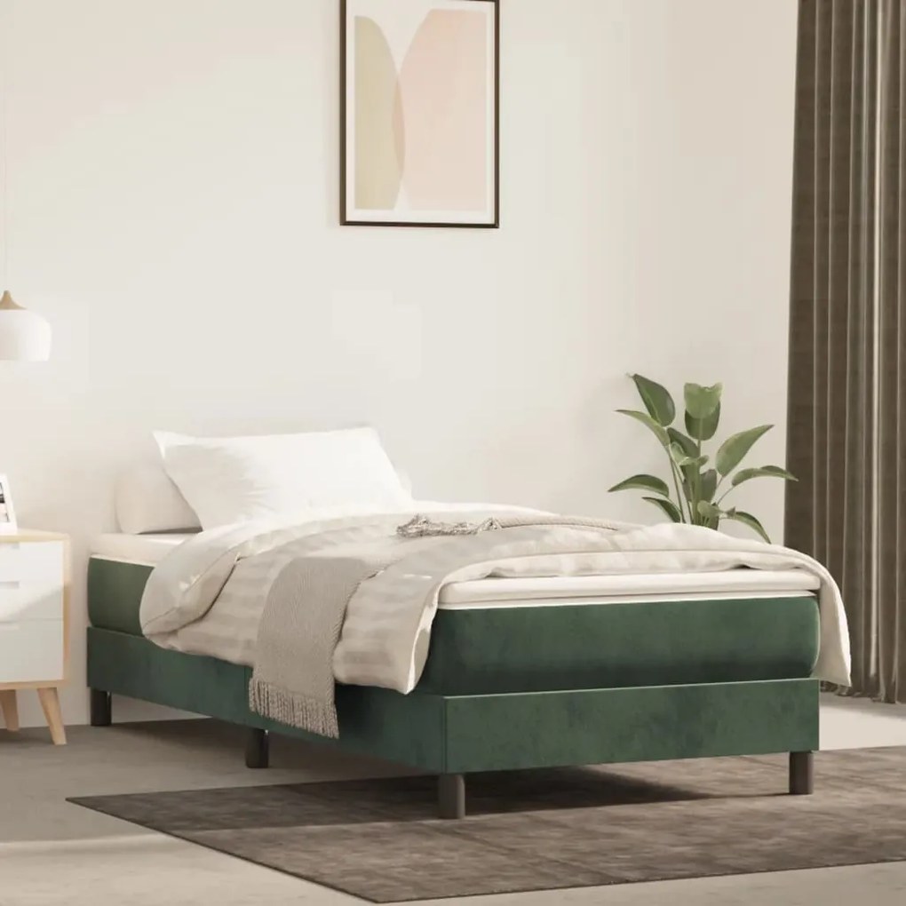 3120745 vidaXL Cadru de pat box spring, verde închis, 90x190 cm, catifea