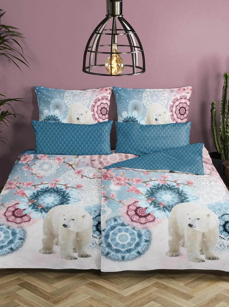 Lenjerie de pat din flanelă dublă alb-albastru pentru patul single Home Hip Kodiak