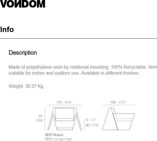 Fotoliu lounge design modern, exterior, interior, REST LOUNGE CHAIR 53001 Vondom