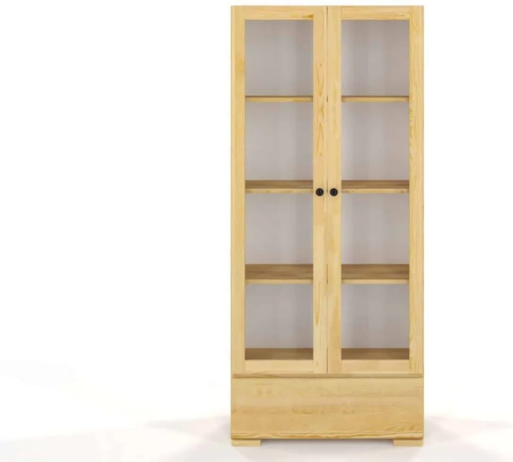 Vitrină lemn masiv TerraCraft Pin 1 Sertar, 80 × 38 × 182 cm - Natural