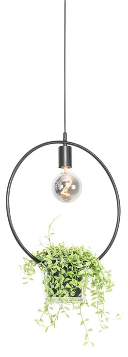 Lampă modernă suspendată neagră cu sticlă rotundă - Roslini