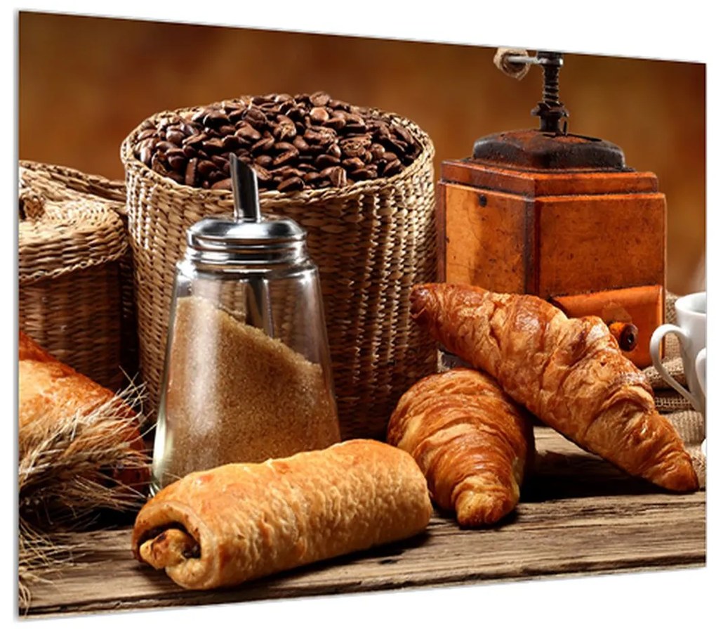 Tablou cu croissant și  cafea (70x50 cm), în 40 de alte dimensiuni noi