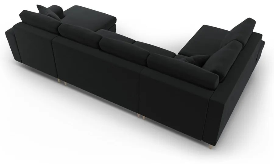 Colțar negru extensibil, cu spațiu de depozitare cu tapițerie din catifea (cu colț pe partea stângă-în formă de "U") Kyoto – Cosmopolitan Design