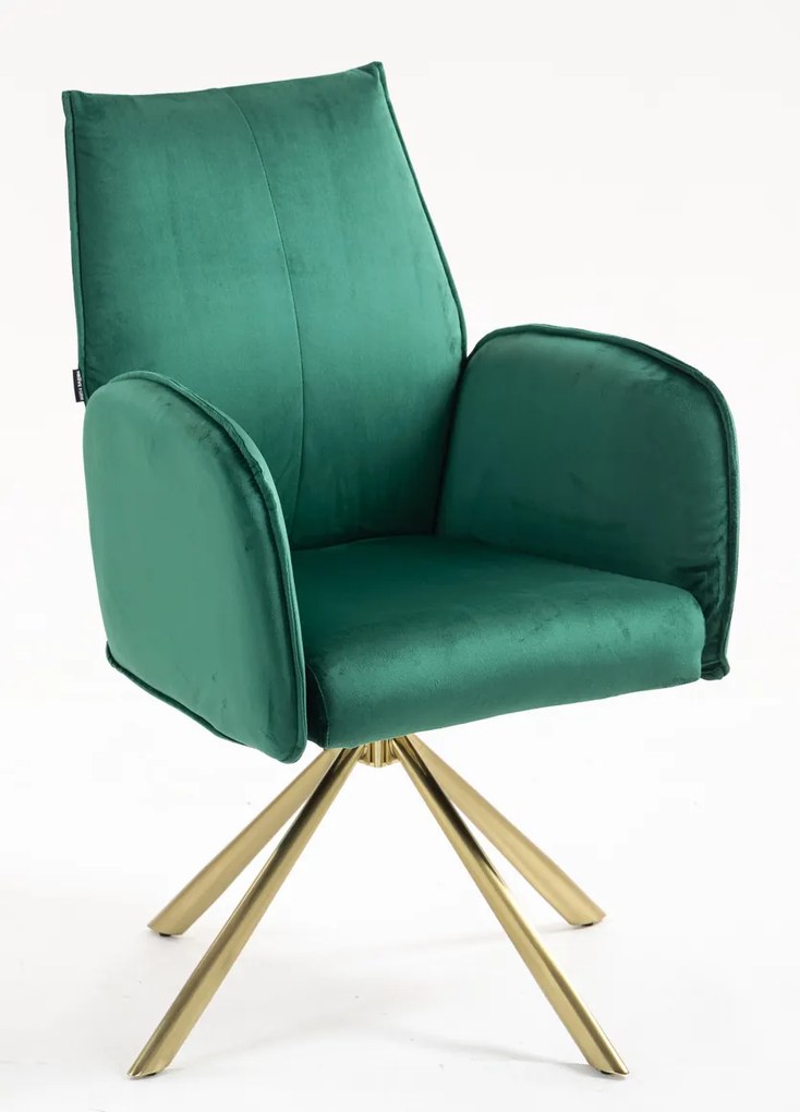 HR280 BAZĂ STEA Scaun Verde din Catifea cu Bază Aurie