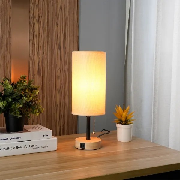 Brilagi - Lampă de masă cu port USB TABLON 1xE27/25W/230V stejar/negru/bej