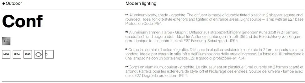 Aplica de perete pentru exterior IP54 Conf