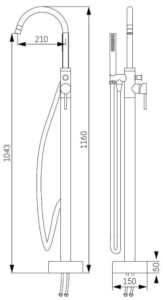 Set cu baterie pentru cadă autoportantă BATH DELUXE 28-114-01-60-00 116 cm crom