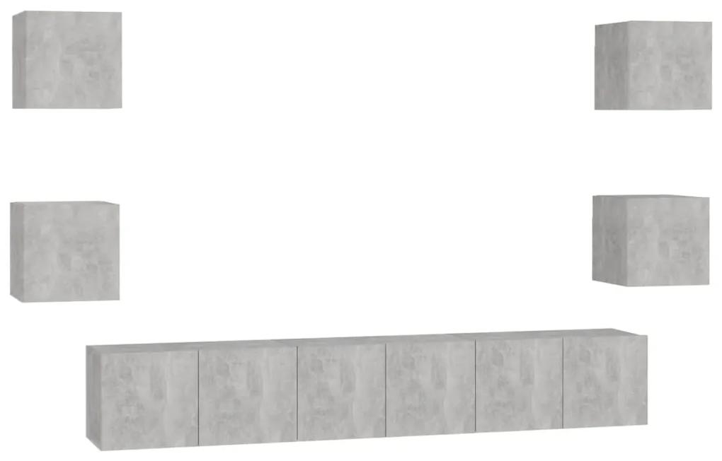 Set dulap TV, 7 piese, gri beton, PAL Gri beton, 60 x 30 x 30 cm (3 pcs), 1
