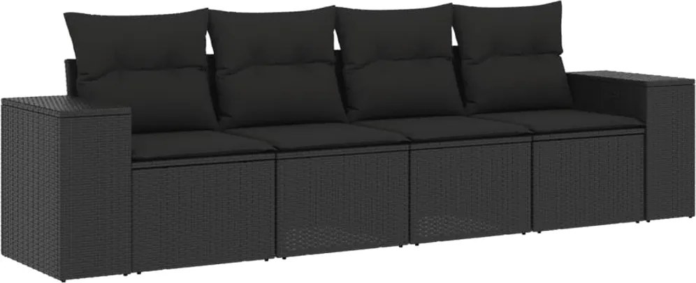 vidaXL Set mobilier de grădină cu perne, 4 piese, negru, poliratan