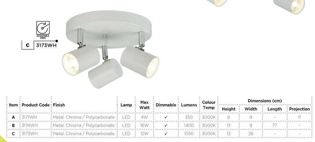 Aplica LED cu spot directionabil Rollo alba 3171WH SRT