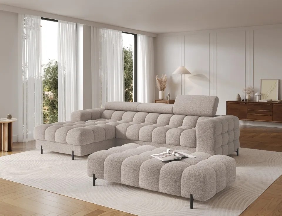 Taburet Tapitat cu Picioare Ferivo, 140x70x40cm, beige bouclé – Royal 04