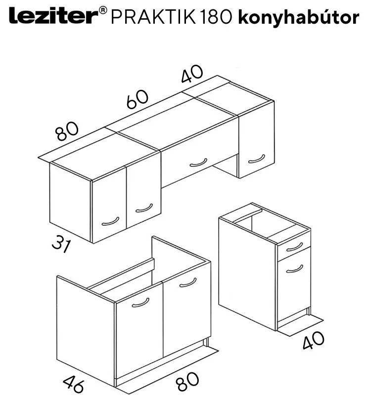 Mobilă de bucătărie Praktik 180, corp alb, față stejar sonoma