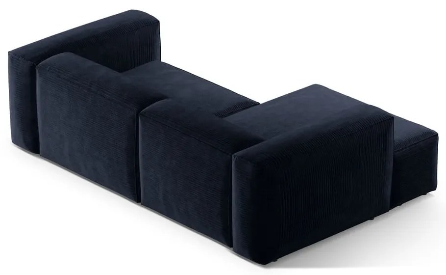 Colțar albastru închis cu tapițerie din catifea reiată (cu colț pe partea stângă/cu șezlong) Bergamo – Cosmopolitan Design