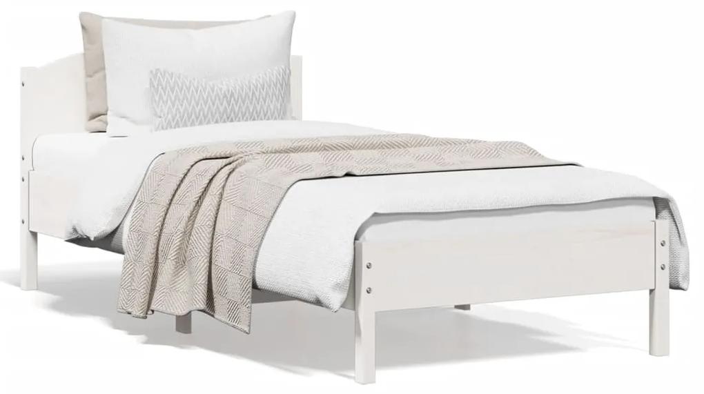 842615 vidaXL Cadru de pat cu tăblie, alb, 100x200 cm, lemn masiv pin
