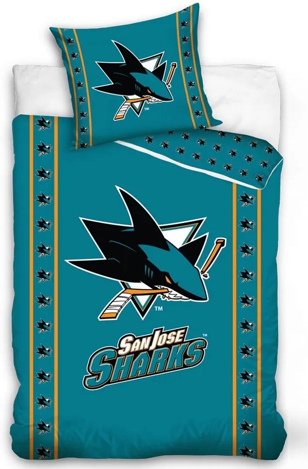 Lenjerie de pat NHL San Jose Sharks Stripes, din bumbac, 140 x 200 cm, 70 x 90 cm