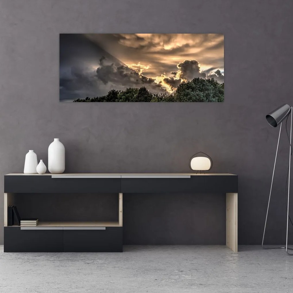 Tablou cu nori și pădure (120x50 cm)
