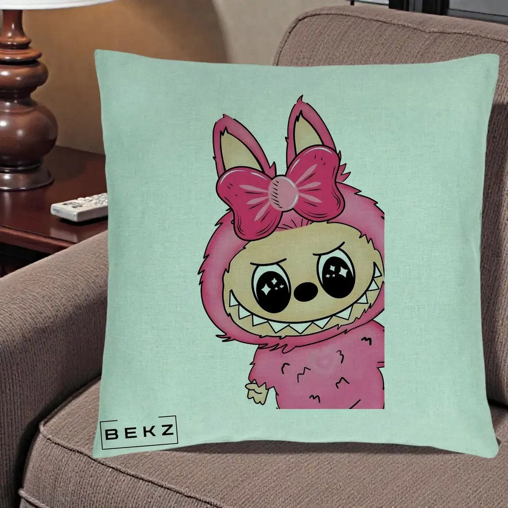 Perna Personalizata Labubu Roz cu Funda, 40x40 cm, Verde Menta, Husa Detasabila, Perna Inclusa, BEKZ®