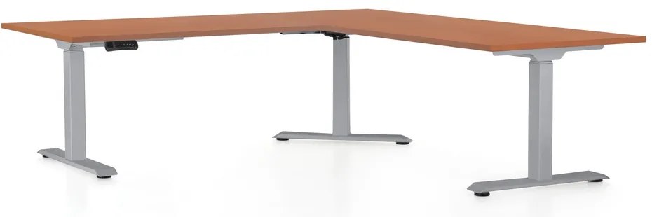 Masa inaltime reglabila OfficeTech Angle, 180 x 200 cm, bază gri, cireașă