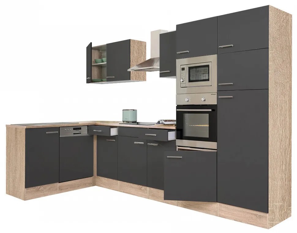 Mobilă de bucătărie de colț Yorki 340, corp din stejar sonoma, cu față antracit satinat