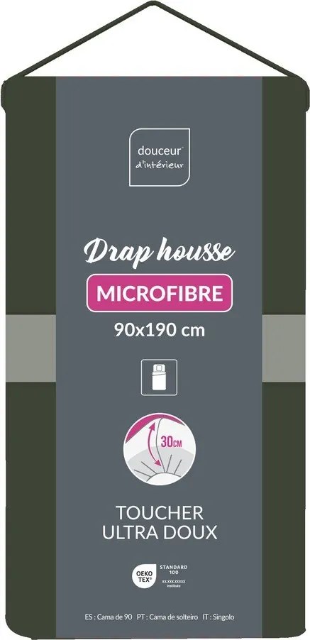Cearceaf kaki din microfibră cu elastic 90x190 cm Oscar – douceur d'intérieur