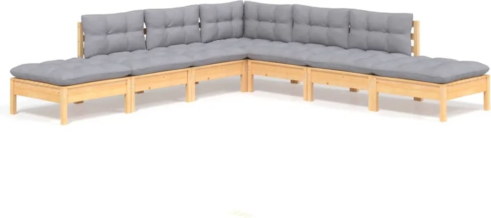 vidaXL Set mobilier grădină cu perne gri, 7 piese, lemn masiv de pin