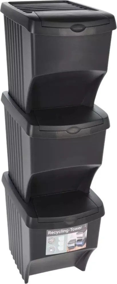 Coșuri Home & Styling, suprapozabile pentru sortarea deșeurilor, 3 x 22 l, plastic rezistent, gri