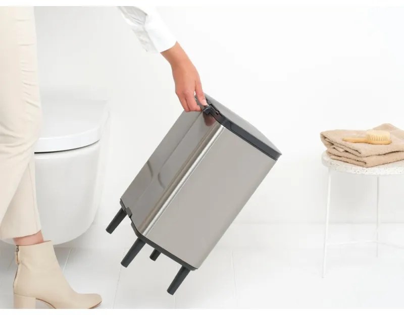 Cos de gunoi Brabantia Bo Small Hi 1006650, 12 l, Deschidere lina si silentioasa, Baza antiderapanta, Rezistent la amprente, Inox