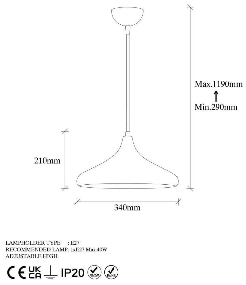 Lustră neagră/arămie cu abajur din metal ø 34 cm Barek – Opviq lights