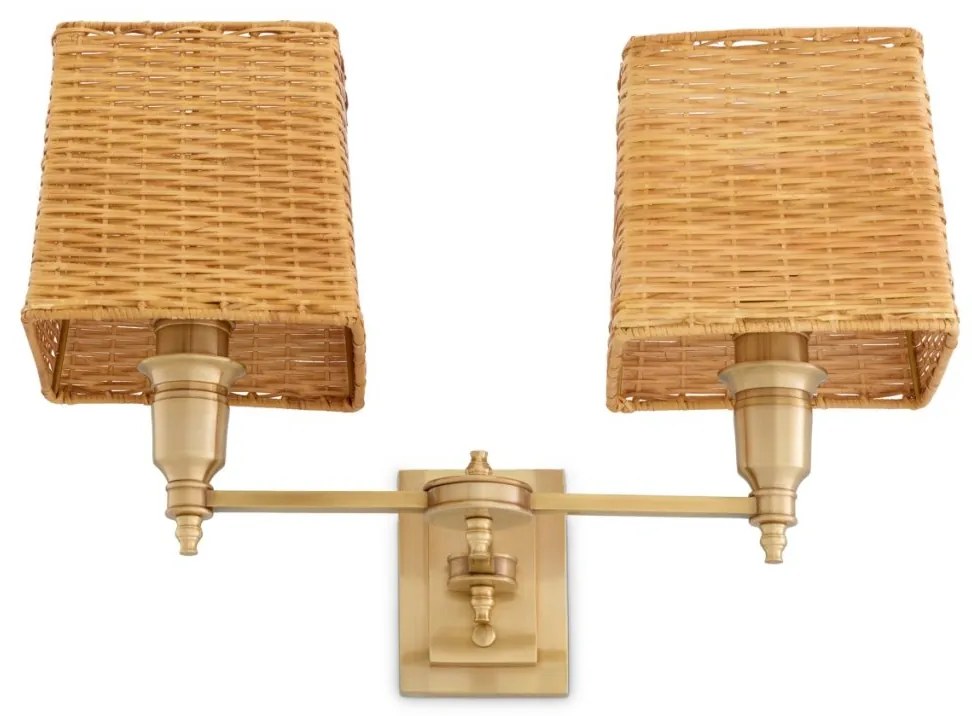 Aplica de perete LUX cu abajur din ratan Lexington alama antic