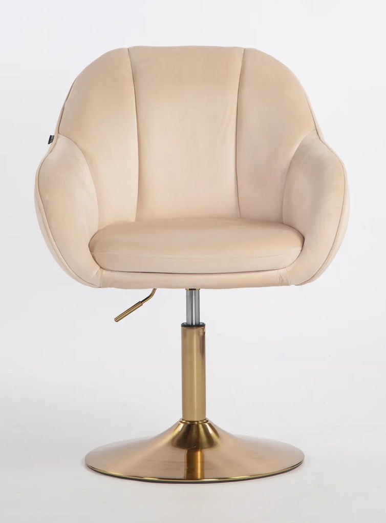 HR2055N Scaun Crem din Catifea cu Bază Aurie