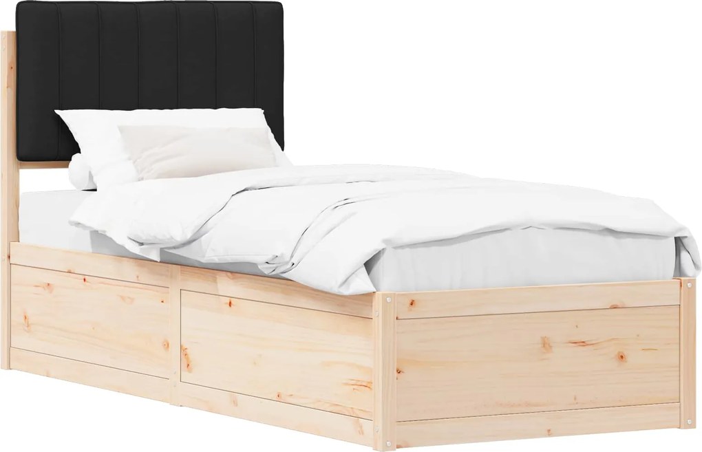 vidaXL Cadru de pat cu tăblie tapițată cu headboard Negru 75 x 190 cm