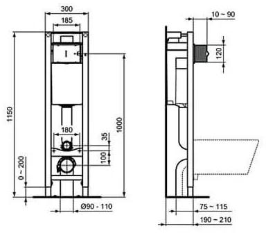 Cadru rezervor WC Ideal Standard ProSys ECO, incastrat, 30 cm, dubla spalare, ajustabil - E233267