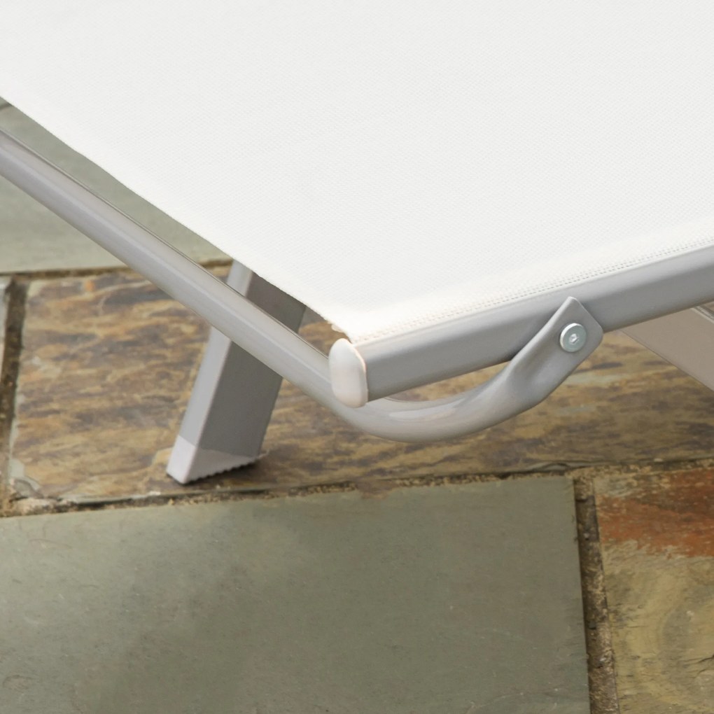 Outsunny Şezlong de Gradina Relaxliege cu Spătar Reglabil în 5 Trepte din Metal Crem 170 x 58 x 97 cm | Aosom Romania