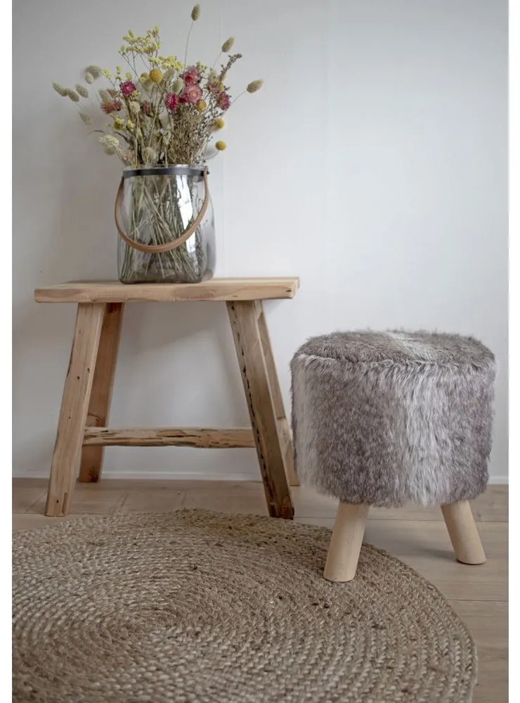 Taburet Barcelona, lemn de tec, natură, 50x25x45 cm