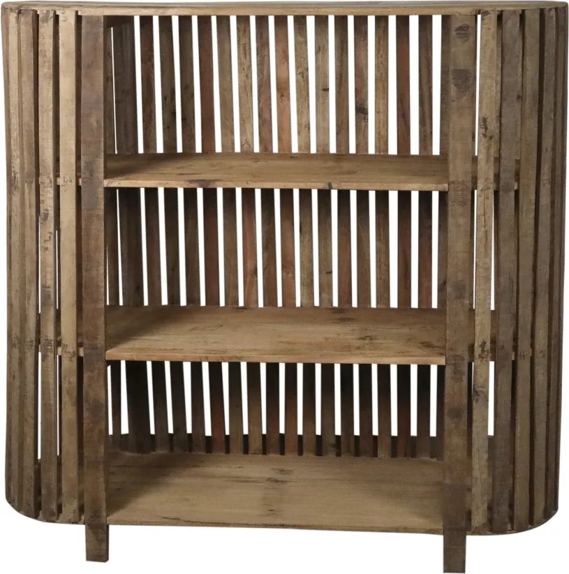 Etajeră din lemn reciclat, natur, cu 3 rafturi și laturi rotunjite din lamele, aspect rustic, 115 x 116 x 37 cm, „Grimaud”