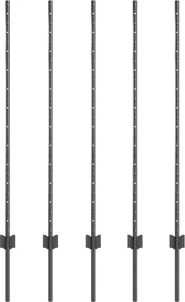 vidaXL Stâlp de gard. 5 pcs Gri 120 cm Oțel