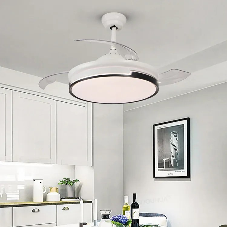 Lustra cu ventilator, DM-ESC-410YY WH+BK, design modern, Alb
