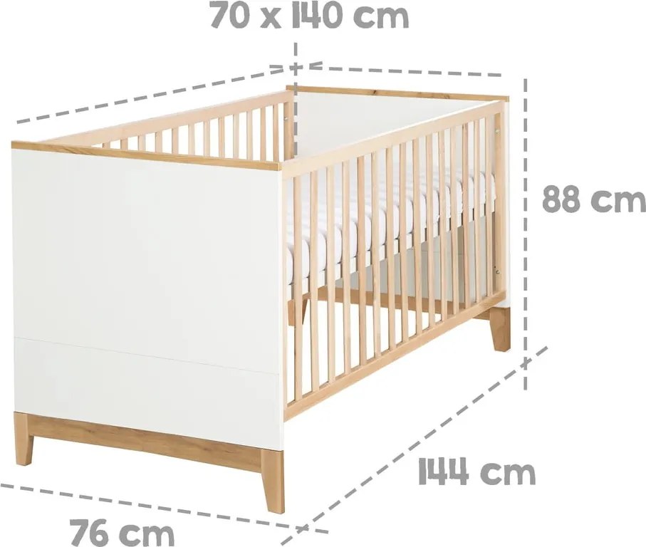 Pătuț alb-natural din lemn masiv de fag 70x140 cm Finn – Roba