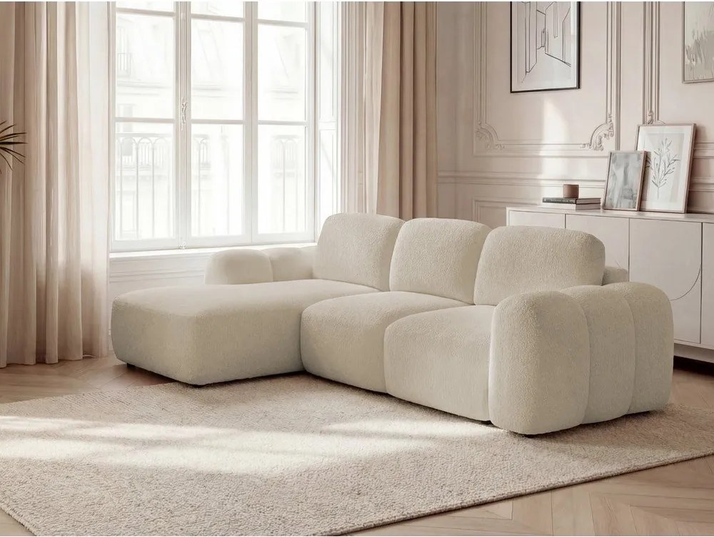 Colțar bej extensibil/cu spațiu de depozitare cu tapițerie din țesătură bouclé (cu colț pe partea stângă/cu șezlong) Montaigne – Bobochic Paris