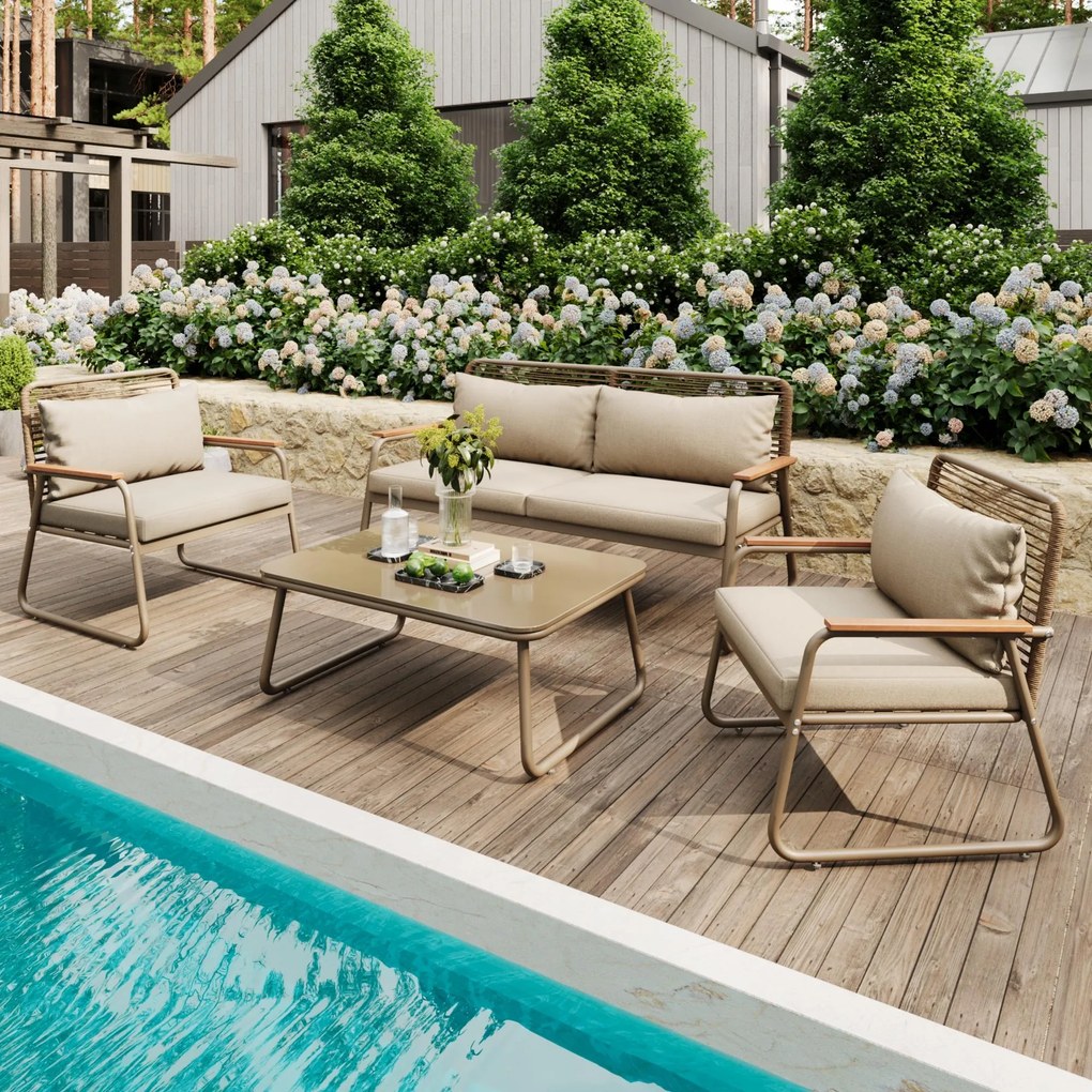 Set lounge de grădină pentru 4 persoane, Bej | Aosom Romania