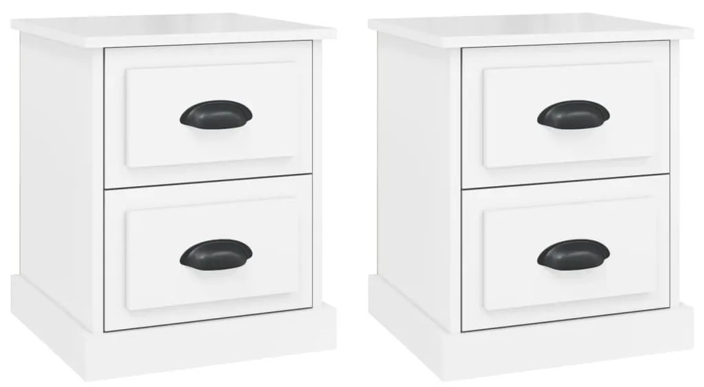 816149 vidaXL Noptiere, 2 buc, alb extralucios, 39x39x47,5 cm, lemn prelucrat