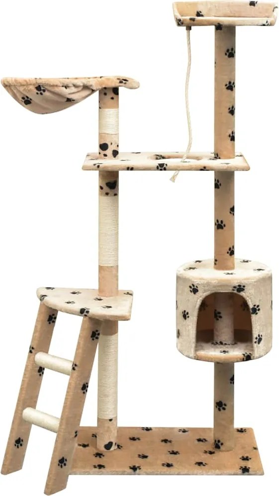 vidaXL Ansamblu pisici cu funie de sisal, 125 cm, imprimeu lăbuțe, bej