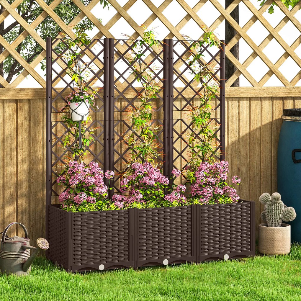 Outsunny Jardinieră cu spalier pat ridicat pentru grădină jardinieră exterioară cu 8 orificii de drenaj 120 x 40 x 135 cm maro | Aosom Romania