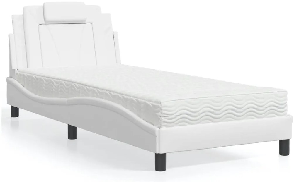 vidaXL Pat cu saltea, alb, 80x200 cm, piele ecologică
